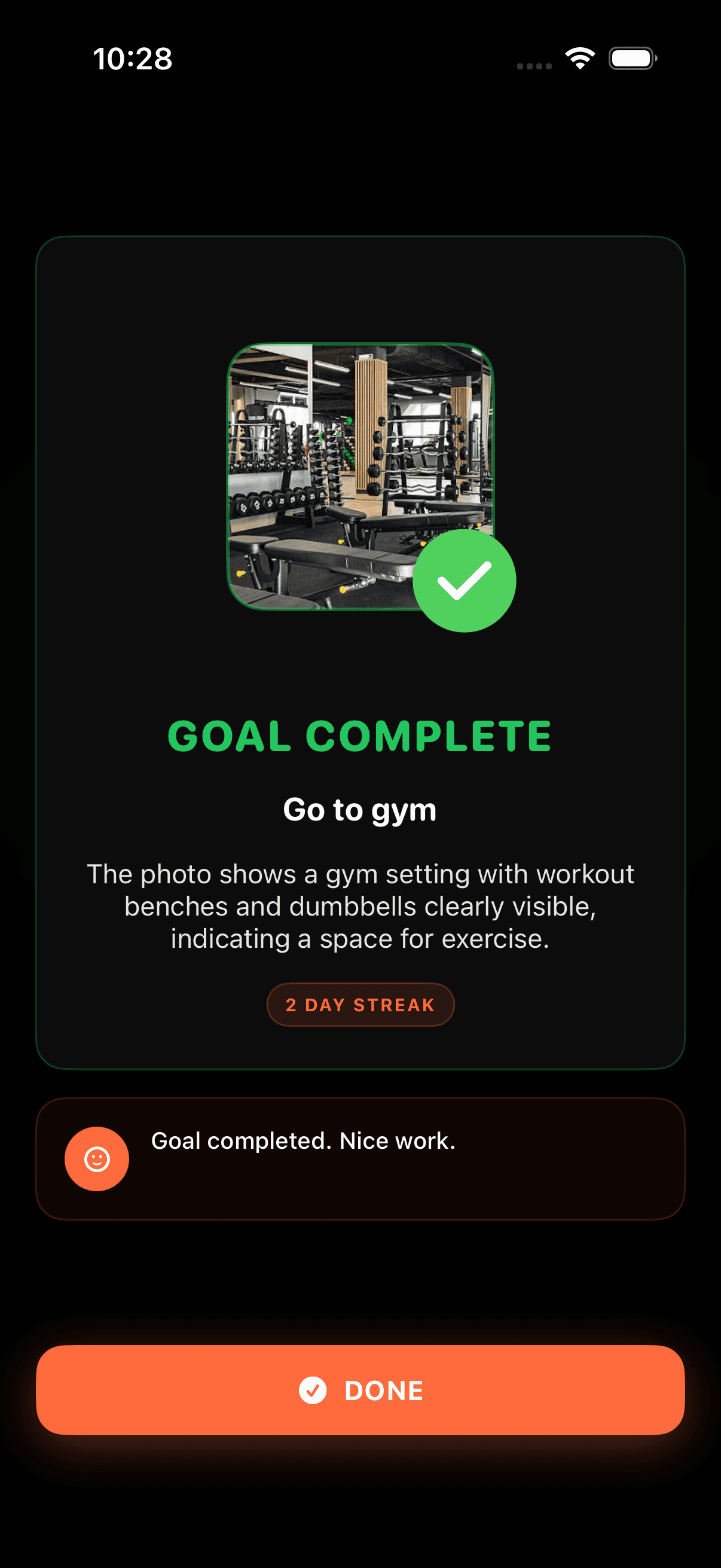 Goal complete with AI-verified photo proof