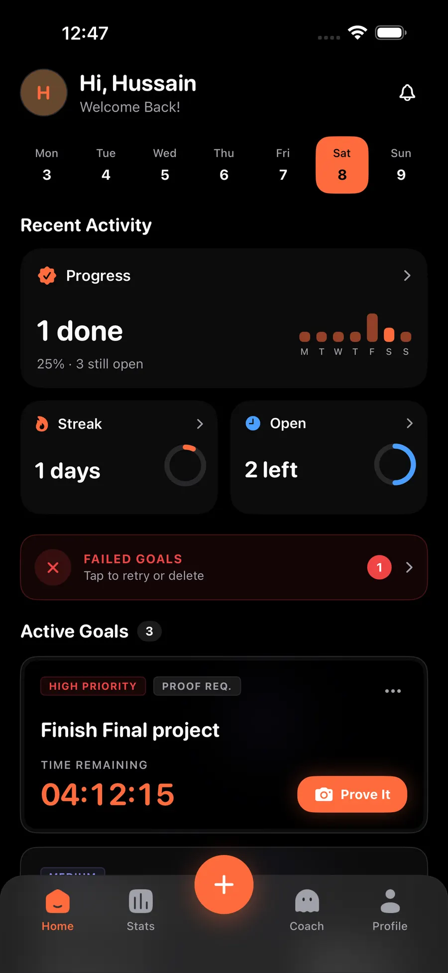 ProveIt AI home with active goals and Prove It